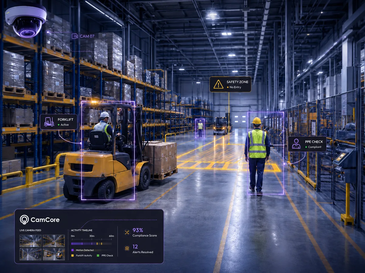 CamCore AI detection in a warehouse
